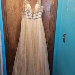 Mac Duggal Sequin Illusion Neck A-Line Gown